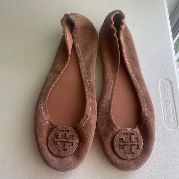 Tory Burch Reva suede tan peach rose ballet flat - Picture 1 of 8